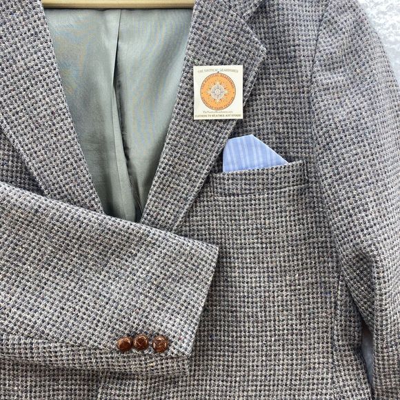 VTG Levi Strauss Tailored Classic Wool Tweed Sport Coat 2 Leather Button Men 44R - Picture 6 of 16